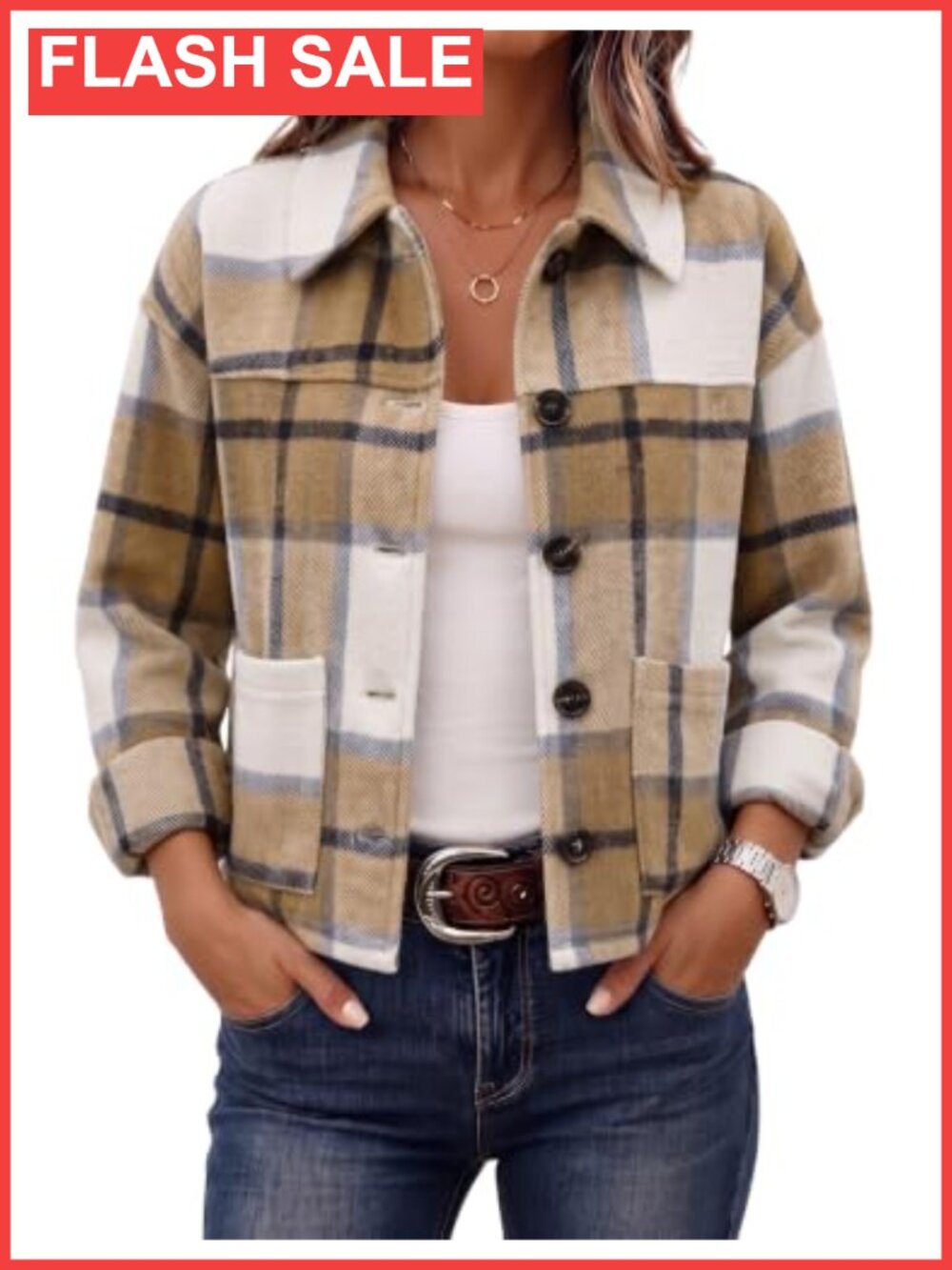 Flannel Cropped Plaid Shacket Jacket Button Down Casual
